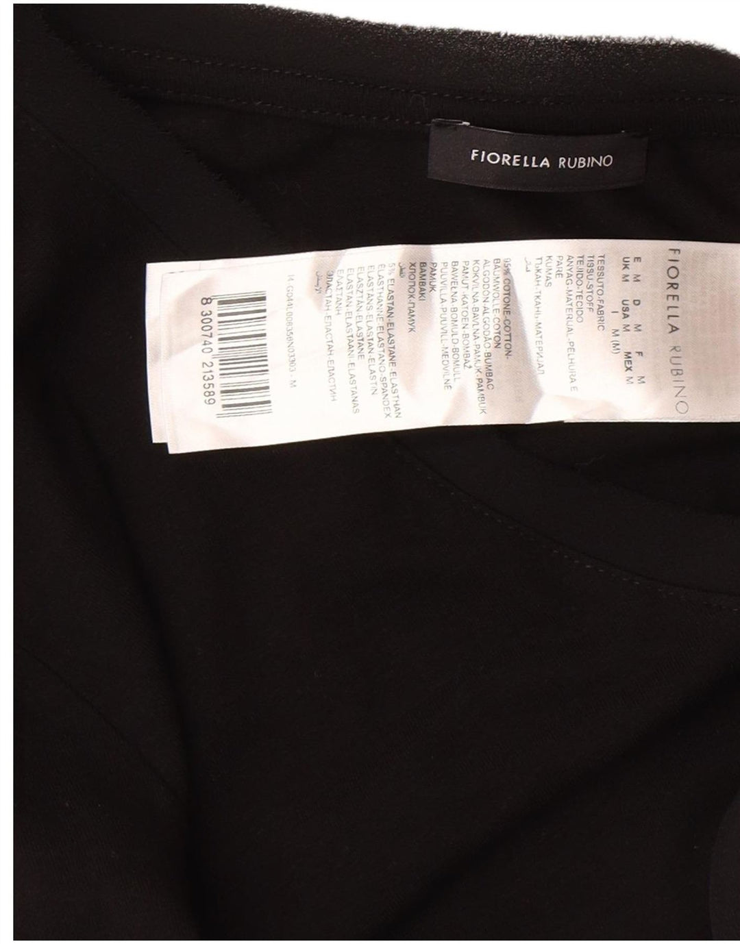 Fiorella Rubino Dame Grafisk Top Langærmet UK 14 Medium Sort Bomuld