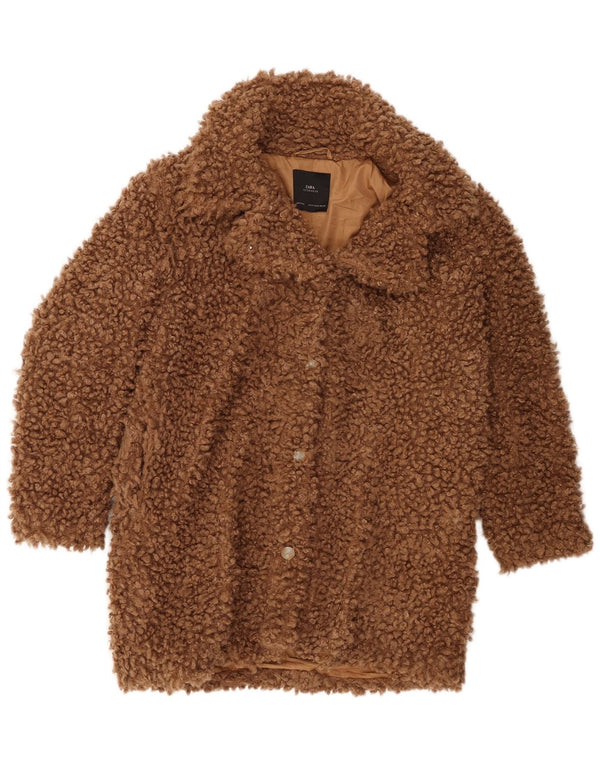 Zara Dame Oversized Faux Fur Overcoat UK 14 Medium Brown