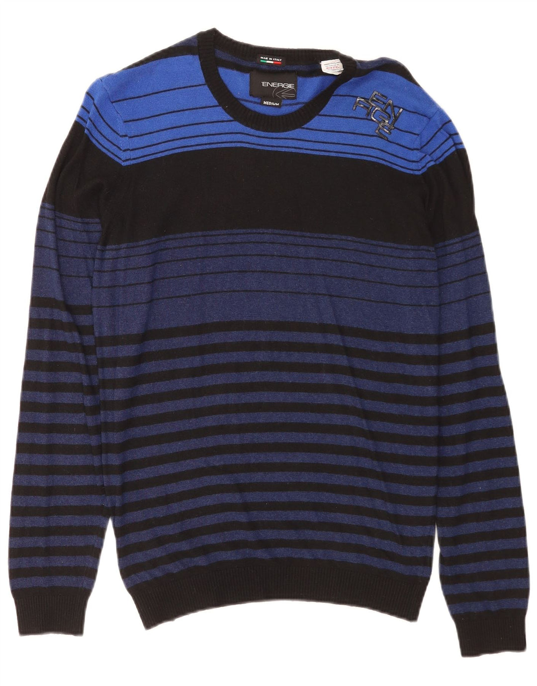 Energie Herre sweater med rund hals, mellemblå stribet viskose