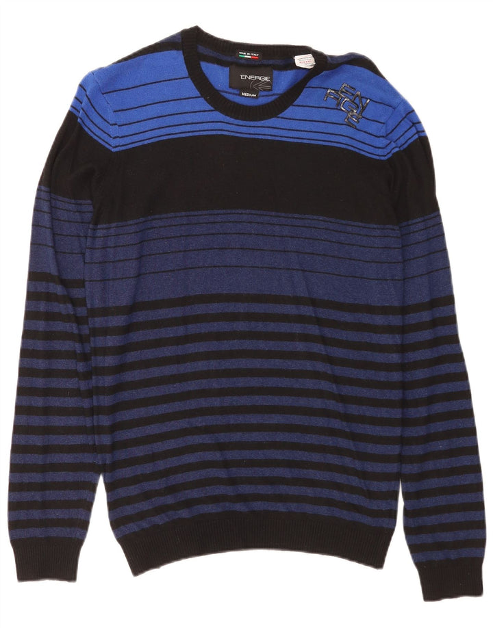Energie Herre sweater med rund hals, mellemblå stribet viskose