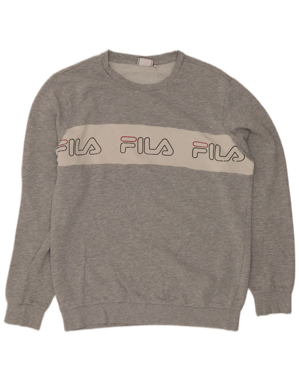 Fila Herre Grafisk Sweatshirt Jumper Stor Grå Colourblock Bomuld