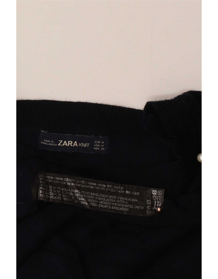Zara Dame Boat Neck Jumper Sweater UK 14 Medium Navy Blue Spotted
