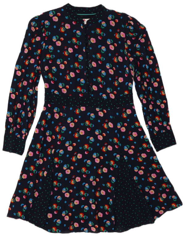 Boden Dame Langærmet A-Line Kjole UK 10 Small Navy Blue Floral Viscose