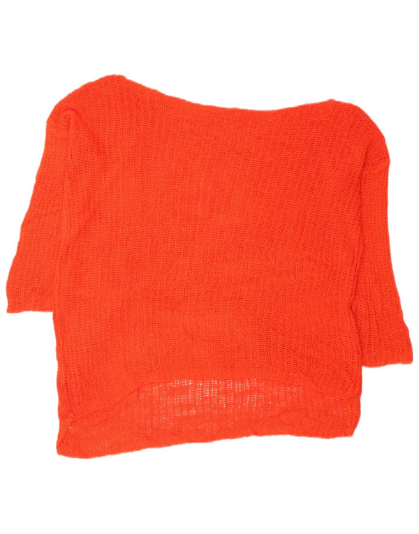 Vintage dame 3/4 ærmet bådhalstrøje trøje UK 14 Medium Orange
