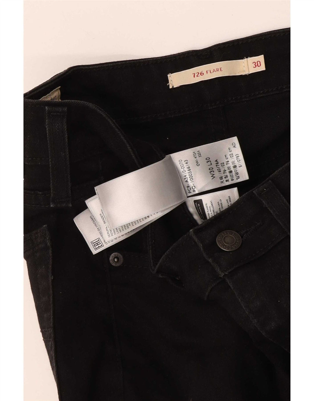 Levi's Dame 726 højtaljede flarede jeans W30 L30 sort bomuld
