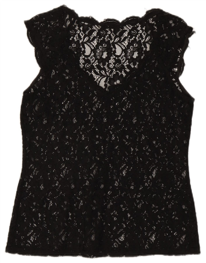 Oasis Dame See Through Blouse Top UK 12 Medium Black Floral