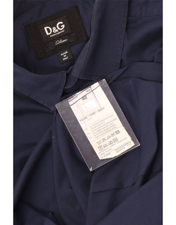 Dolce & Gabbana Herre Slim Shirt IT 48 Medium Navyblå Bomuld