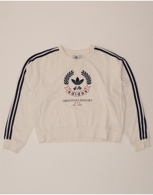 ADIDAS Dame Oversized Grafisk Sweatshirt Jumper UK 12 Medium White