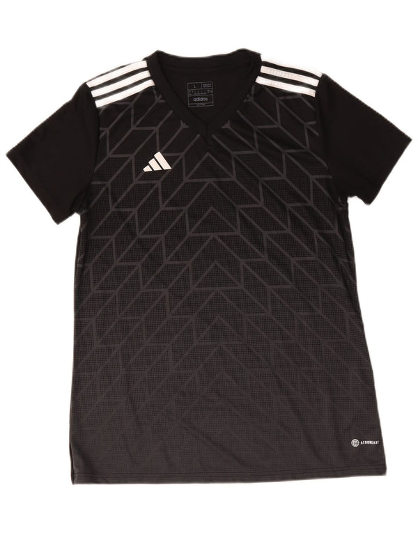 Adidas Womens Aeroready T-Shirt Top UK 16/18 Large Black Geometric
