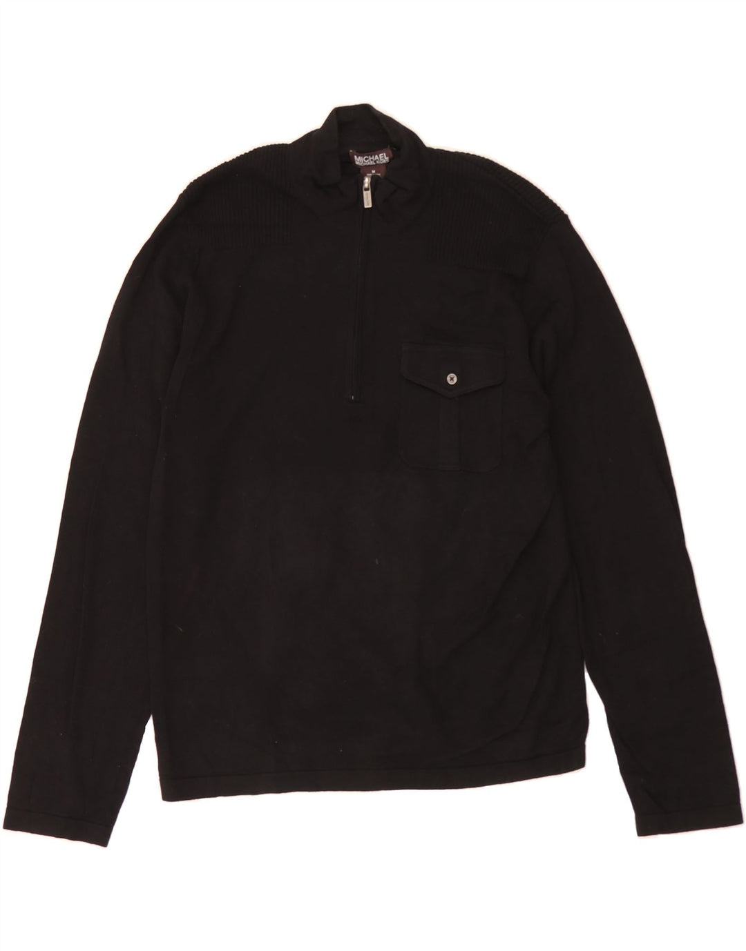 MICHAEL KORS Mens Zip Neck Jumper Sweater Medium Black Cotton Vintage Michael Kors and Second-Hand Michael Kors from Messina Hembry 