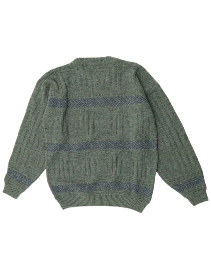 Claude De Pierre Herre rund hals sweater mellemgrøn geometrisk uld