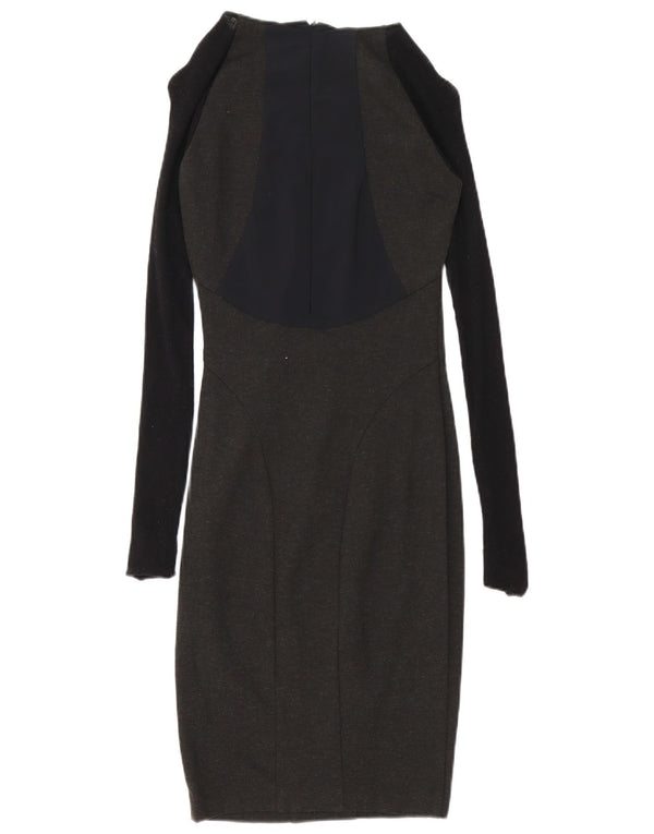 Pinko Dame Langærmet Bodycon Kjole UK 10 Lille Grå Polyester