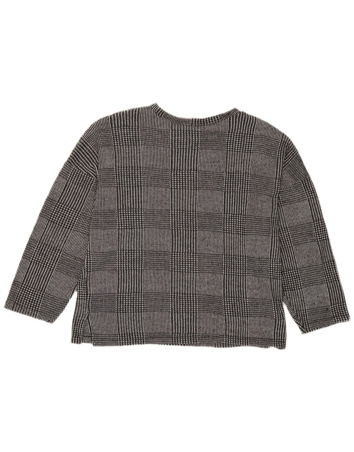Zara Dame Top Langærmet UK 14 Medium Grey Houndstooth Polyester