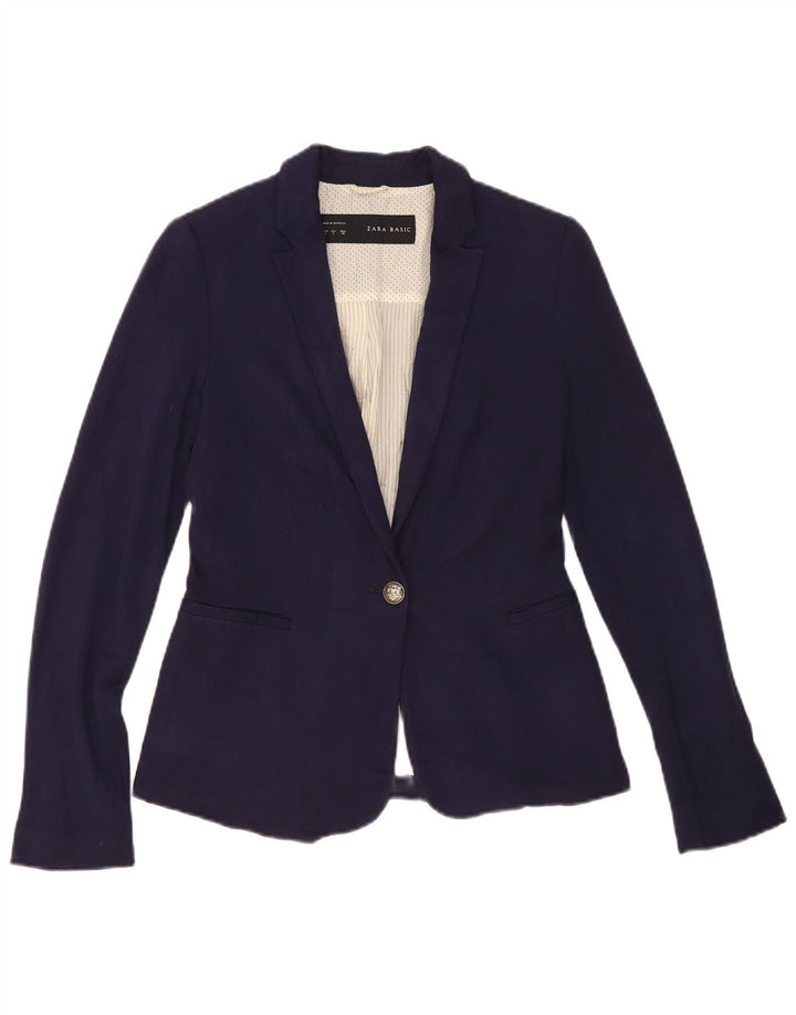Zara Dame 1 Knap Blazer Jacket UK 10 Small Navy Blue