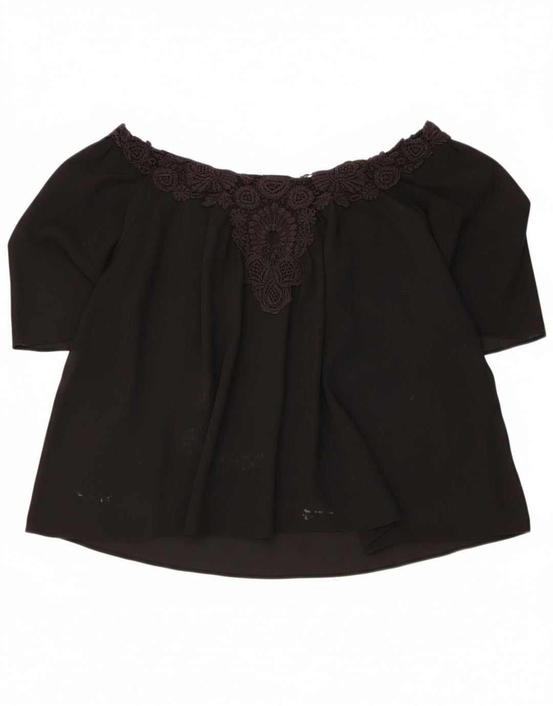 Zara Womens Crop Oversized Off Shoulder Top UK 16 Large Black Floral