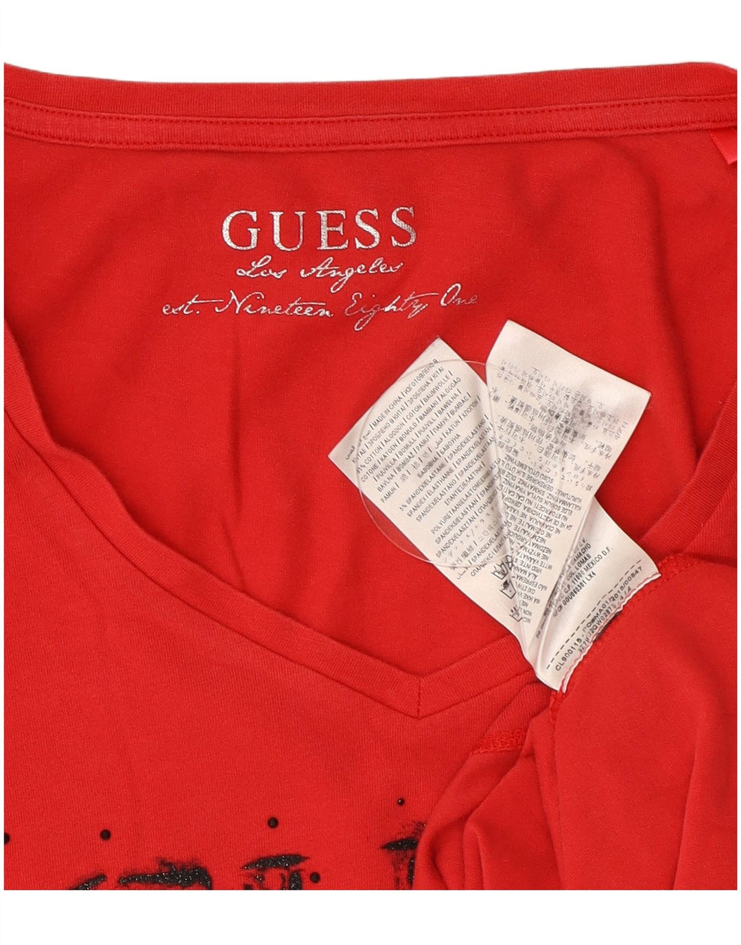Guess Dame Grafisk Top Langærmet UK 8 Lille Rød Bomuld