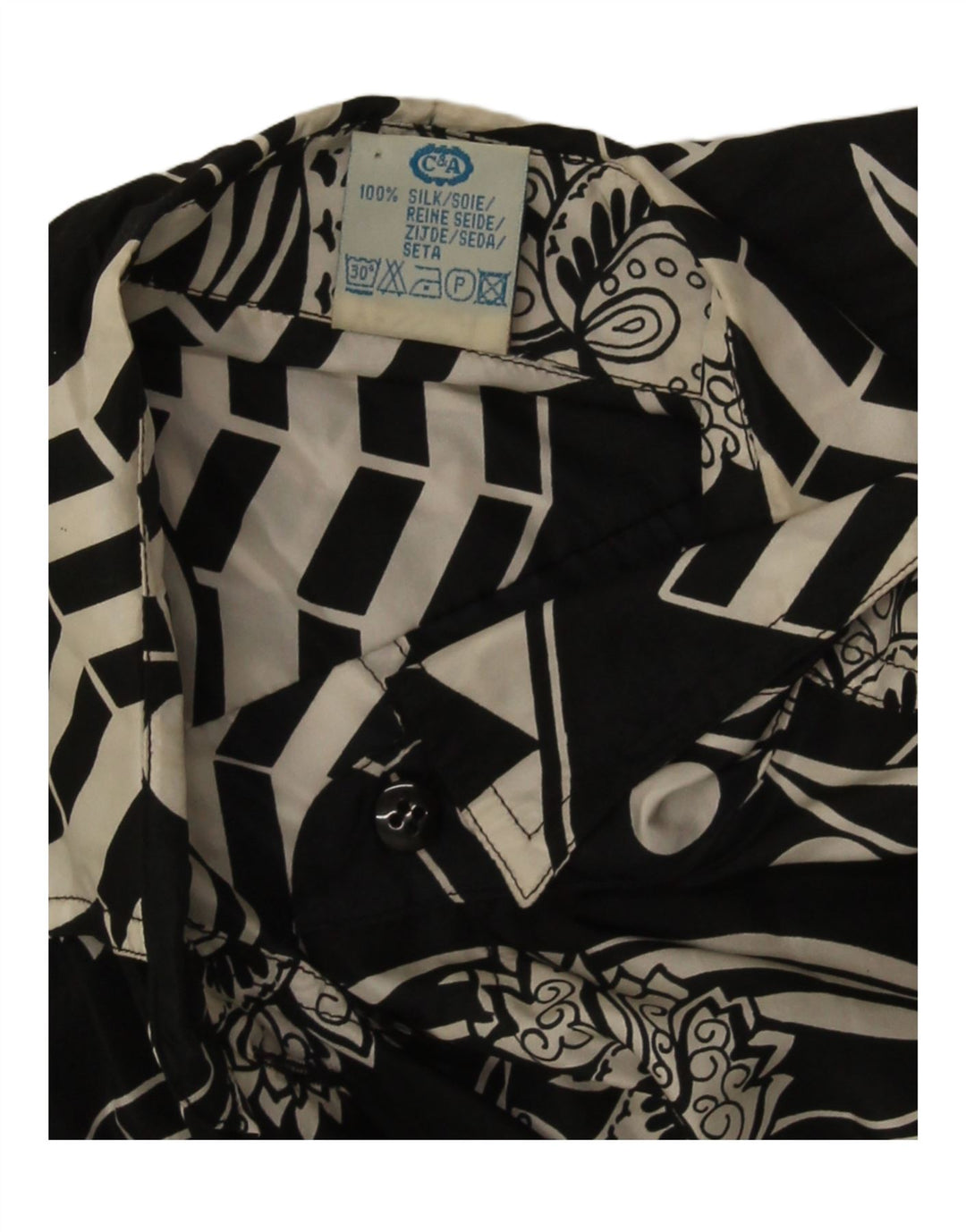 Yessica Dame abstrakt mønster skjorte bluse IT 44 Medium sort silke