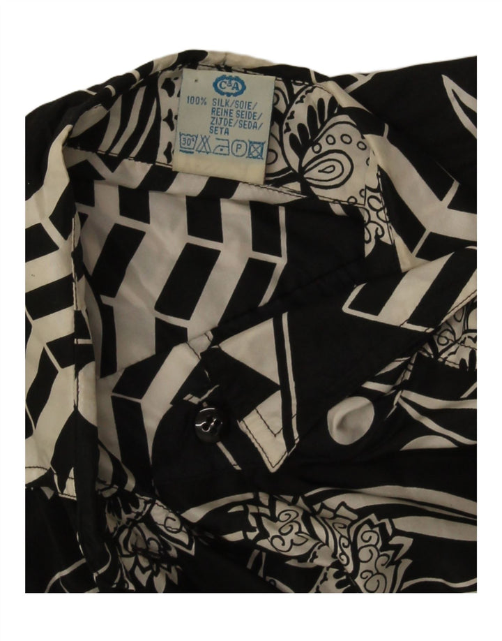Yessica Dame abstrakt mønster skjorte bluse IT 44 Medium sort silke