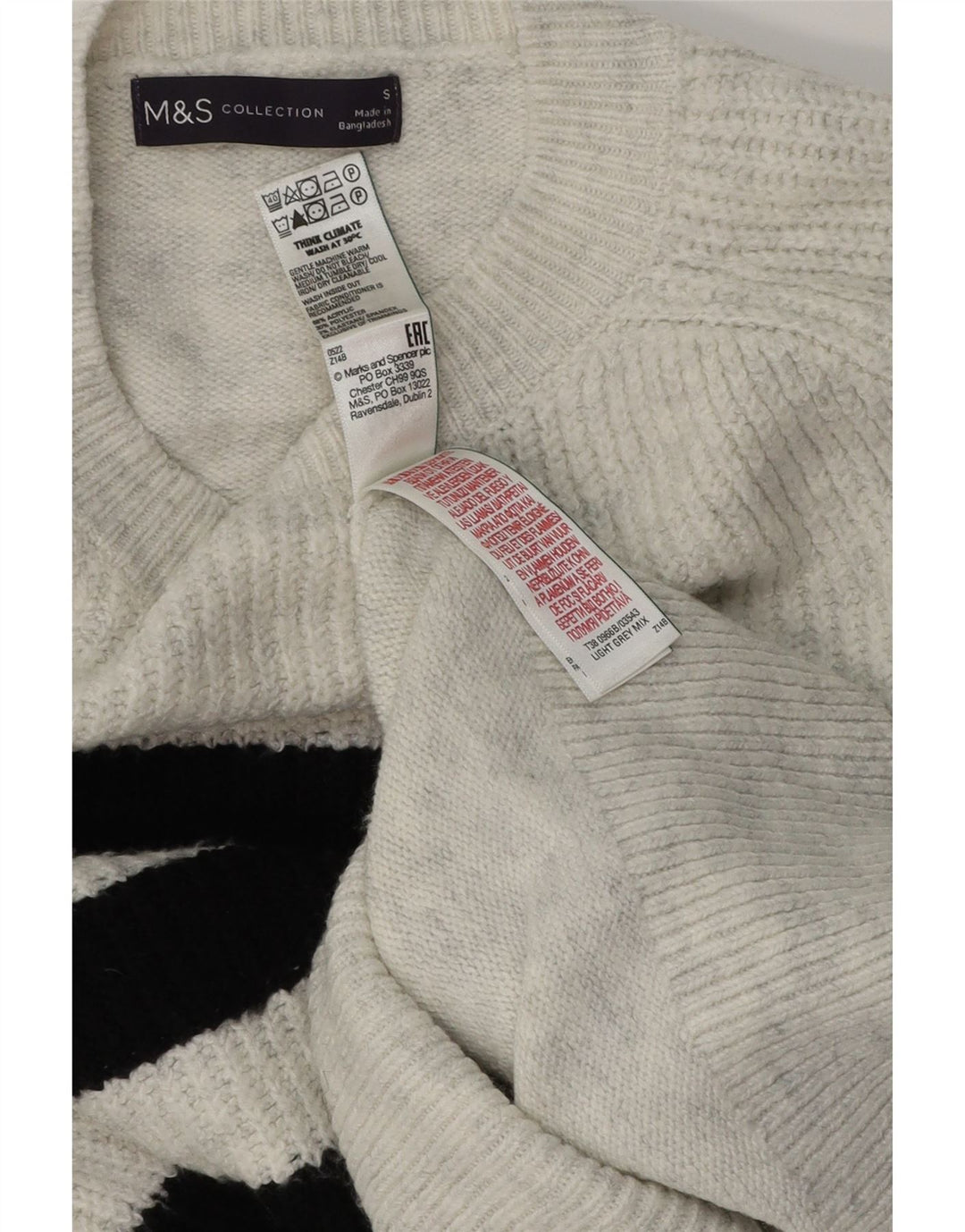 Marks & Spencer Dametrøjetrøje med rund hals DK 10 Små gråstribede