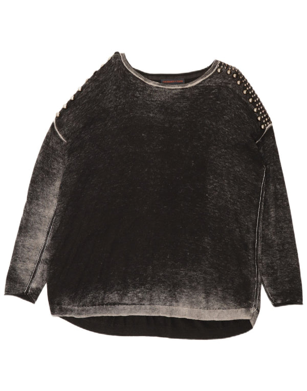 Trussardi Jeans Dame Oversized Boat Neck Jumper Sweater UK 2 2XS Grå