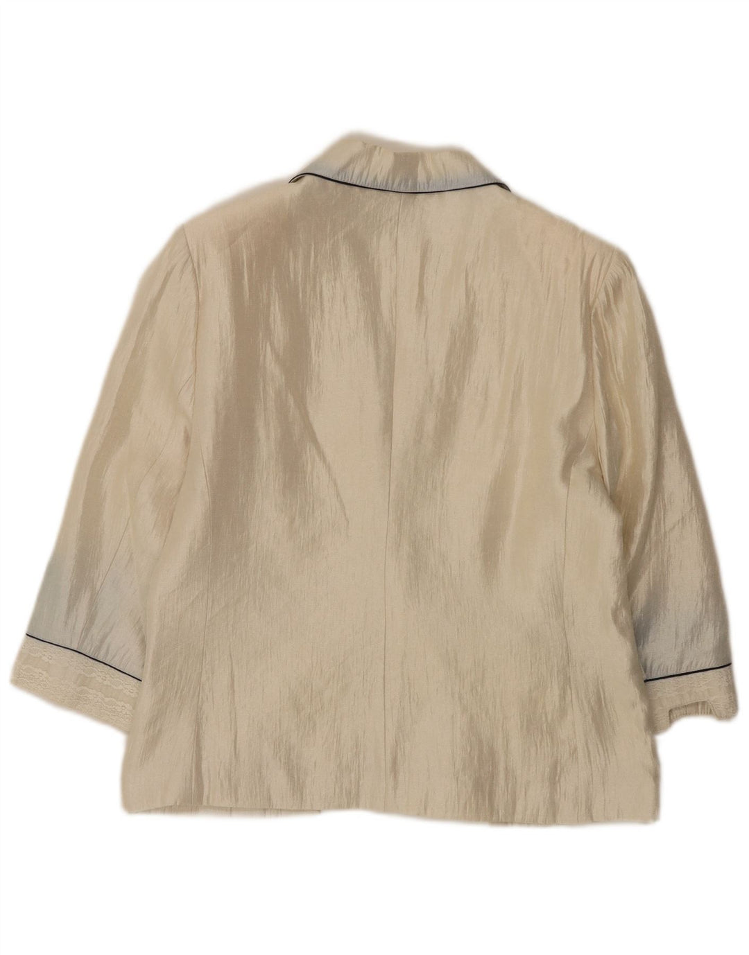 Vintage dame 3/4 ærmer 1 knap blazerjakke EU 50 3XL Beige viskose