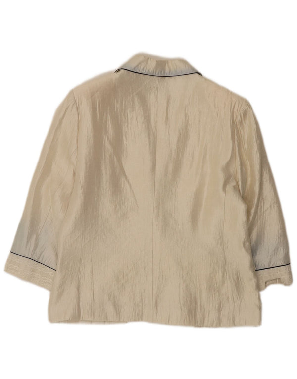 Vintage dame 3/4 ærmer 1 knap blazerjakke EU 50 3XL Beige viskose