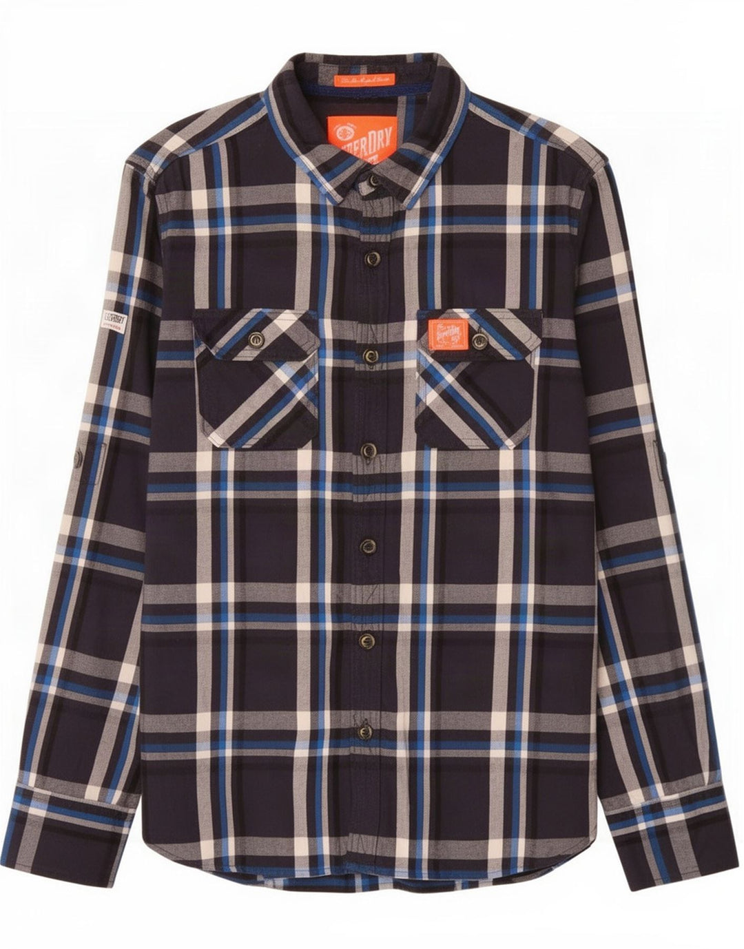 Superdry Flanelskjorte til mænd Medium Marineblå Plaid Bomuld