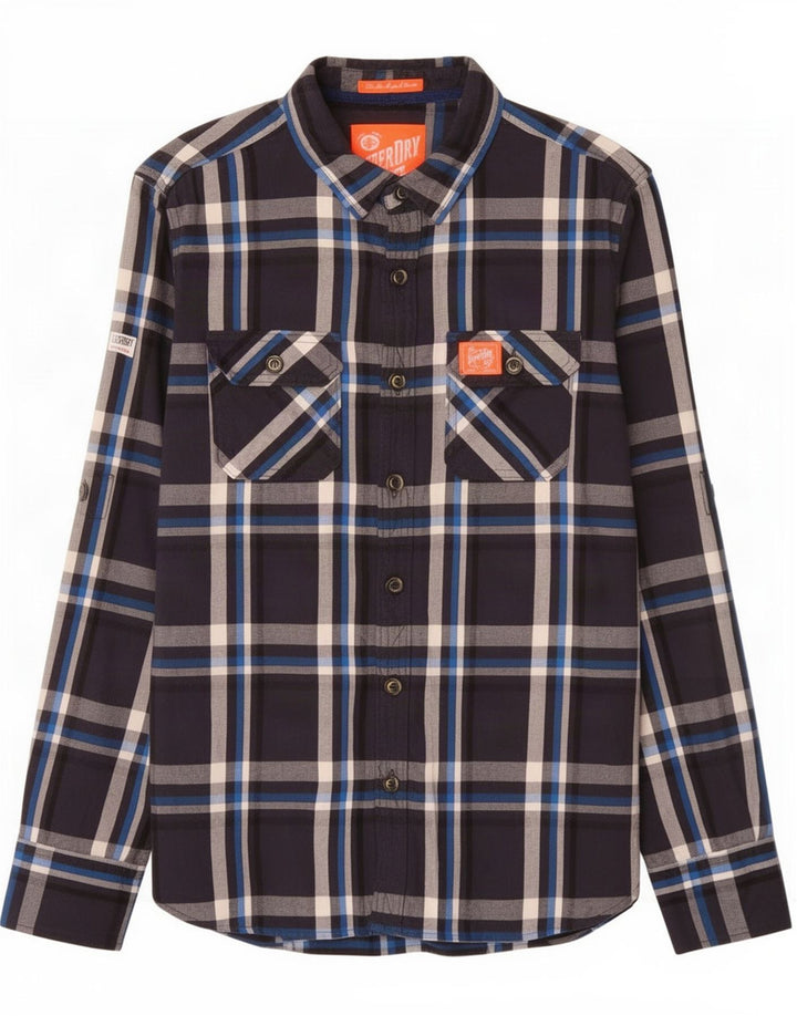 Superdry Flanelskjorte til mænd Medium Marineblå Plaid Bomuld