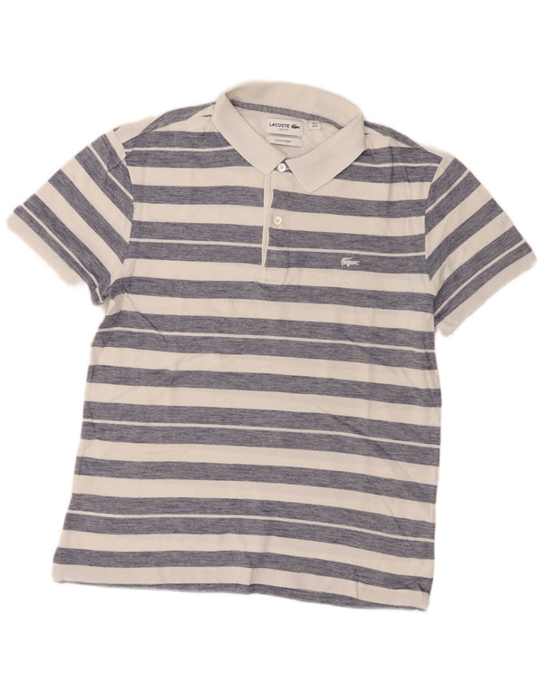 Lacoste Herre Slim Fit Polo Shirt Størrelse 4 Medium Hvid Stribet Bomuld