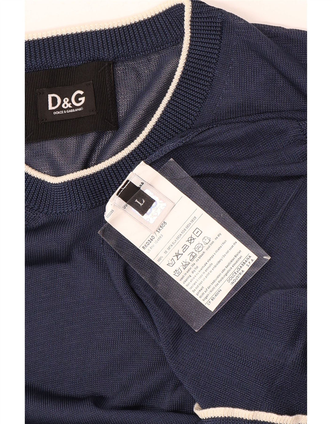 Dolce & Gabbana herre sweater med rund hals, stor marineblå silke