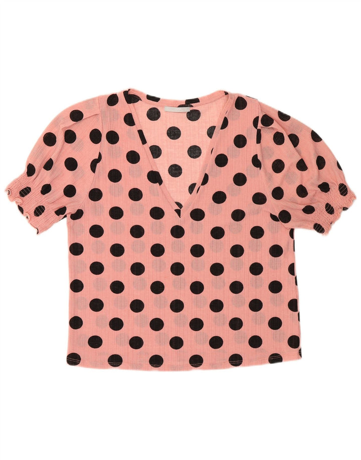 Zara Womens Crop Bluse Top UK 10 Small Pink Polka Dot