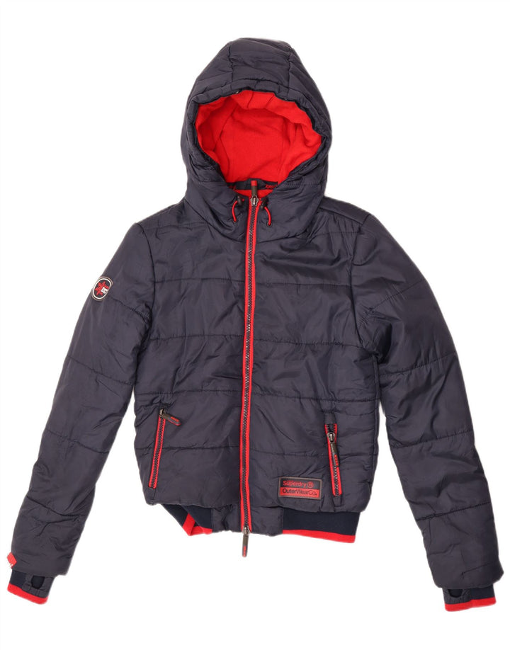 Superdry Polstret hættejakke til mænd UK 10 Small Navy Blue Colourblock