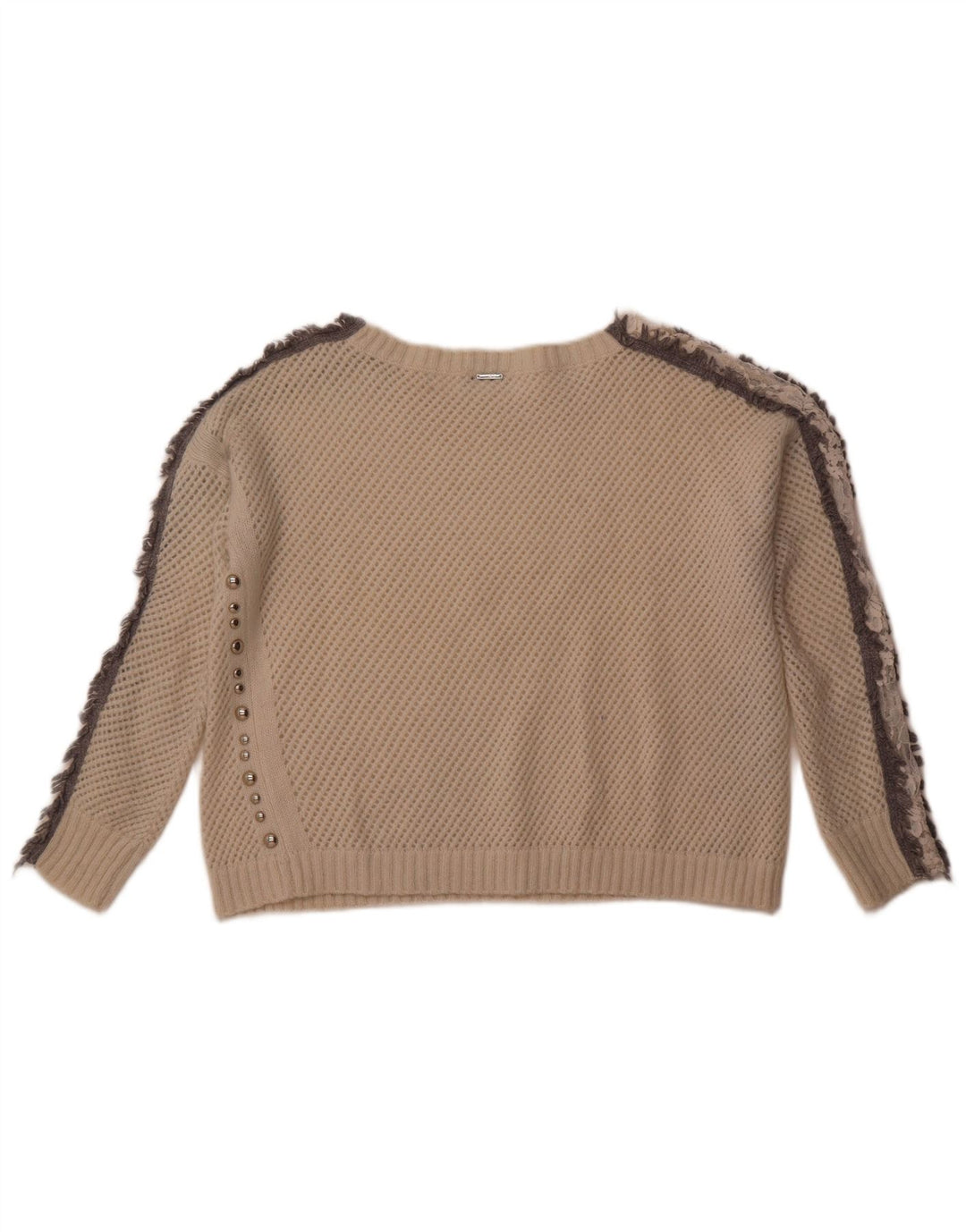 LIU JO Dame Crop Hæklet Boat Neck Jumper Sweater UK 12 Medium White