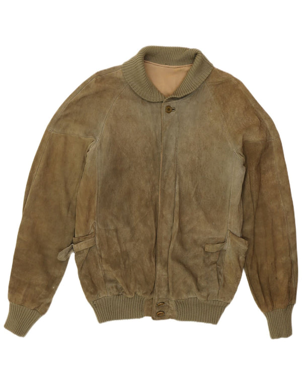 Vintage herre ruskind bomberjakke IT 50 Large Khaki Retro