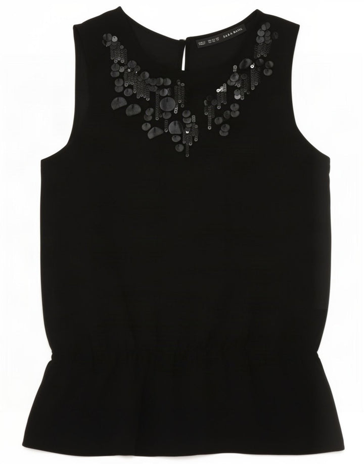 Zara Dame ærmeløs bluse Top UK 6 XS Sort Polyester