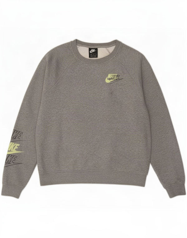 Nike Womens Graphic Oversized Sweatshirt Jumper UK 14 Medium Grey Bomuld