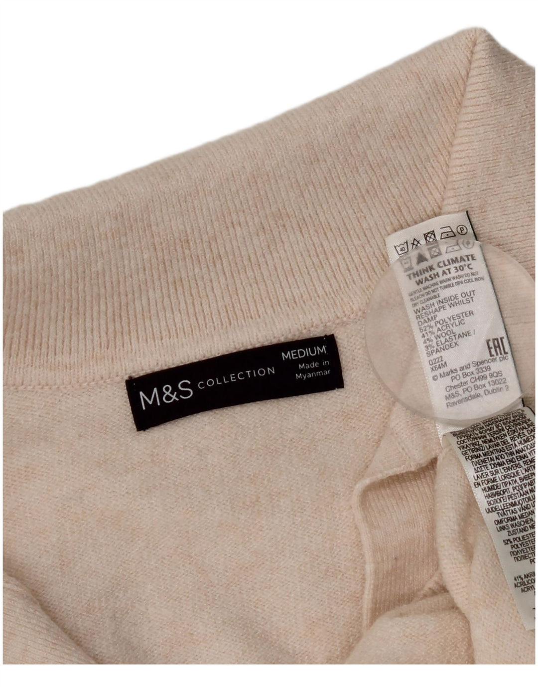 Marks & Spencer Dame Polo Neck Jumper Sweater UK 14 Medium Off White