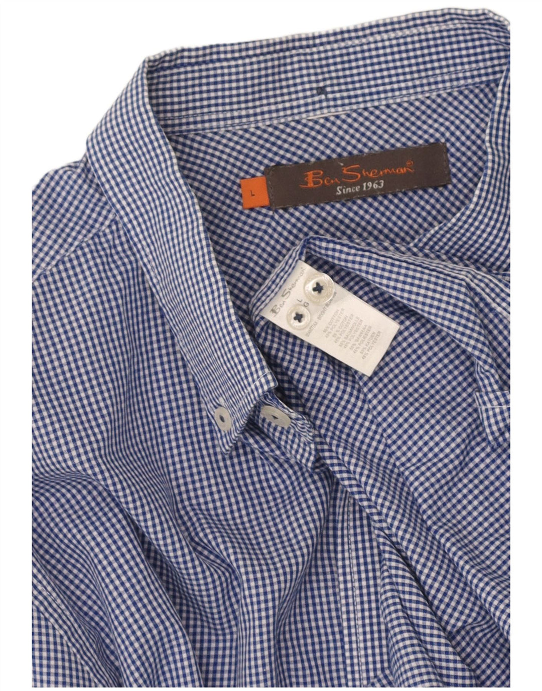 BEN SHERMAN Mens Grant Fit Shirt Large Blue Gingham Cotton