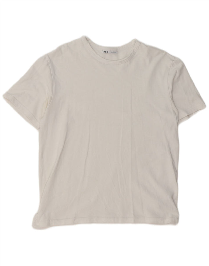 ZARA Herre T-Shirt Top Medium Hvid Bomuld