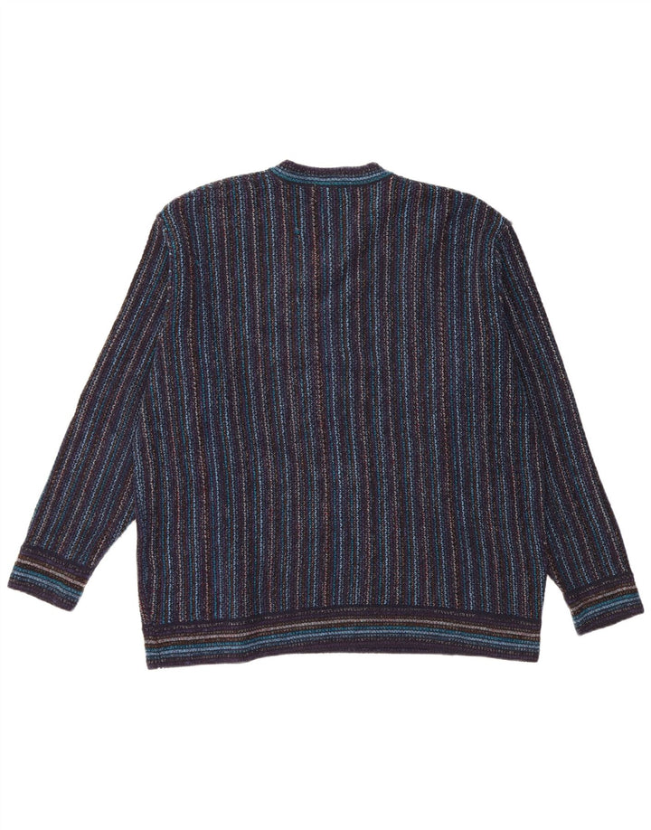 NANI BON Herre V-hals sweater IT 54 XL Marineblå stribet akryl