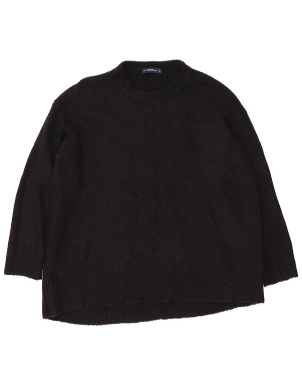 Zara Womens Oversized Crew Neck Jumper Sweater UK 14 Medium Black Acryl