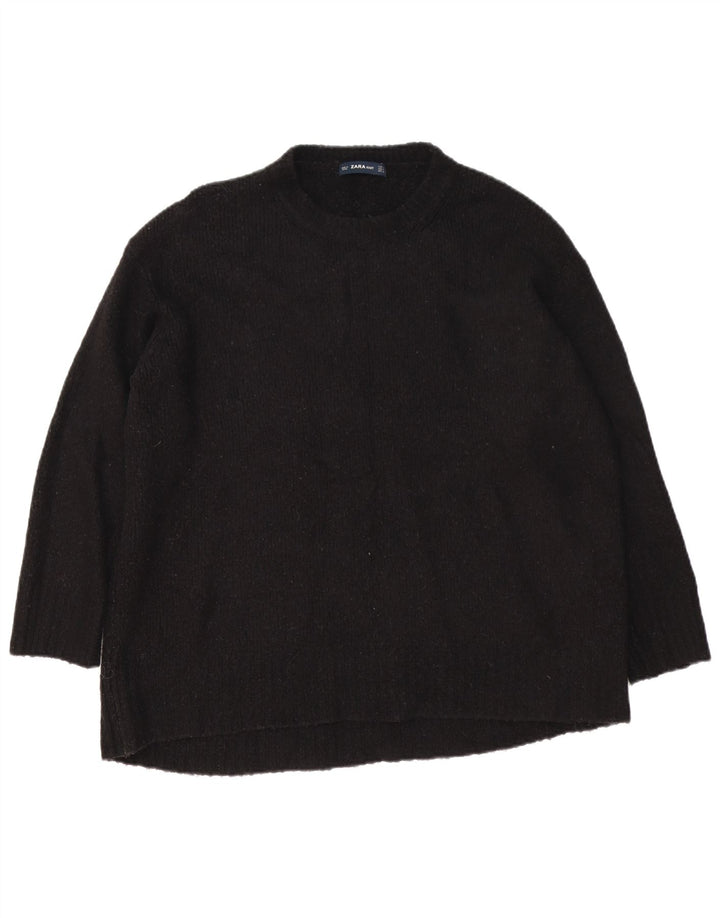 Zara Womens Oversized Crew Neck Jumper Sweater UK 14 Medium Black Acryl