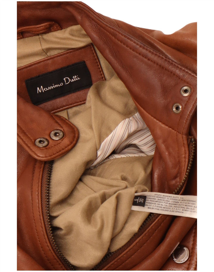 MASSIMO DUTTI Dame Crop Læderjakke UK 10 Små brune fåreskind