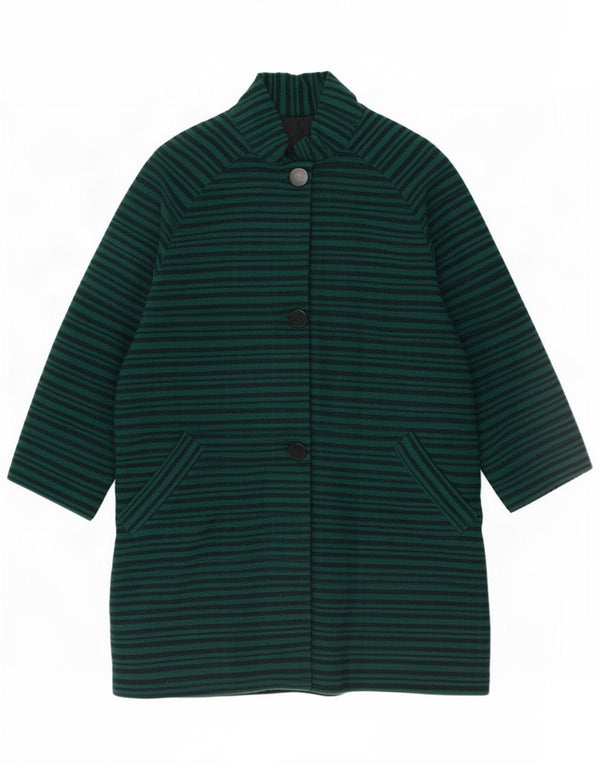 Vintage Womens Loose Fit Overcoat EU 46 XL Green Striped Wool