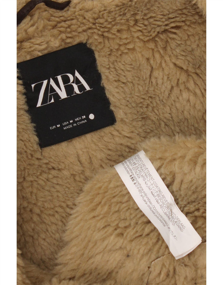 Zara Dame Oversized Sherpa-jakke i imiteret læder UK 14 Medium Brun