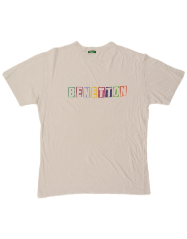 Benetton Herre grafisk T-shirt Top Medium White