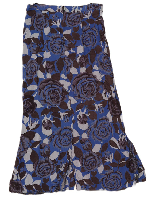 Vintage Dame Midi Nederdel UK 10 Small W26 Blue Floral