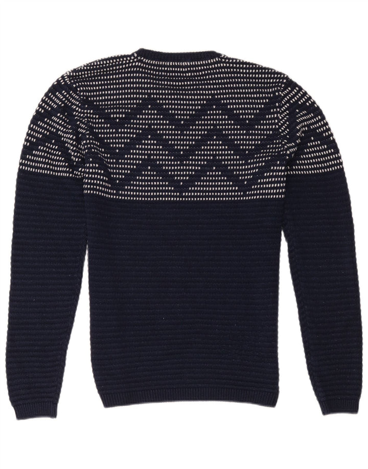 Zara Herre Crew Neck Jumper Sweater Medium Navy Blue Geometrisk