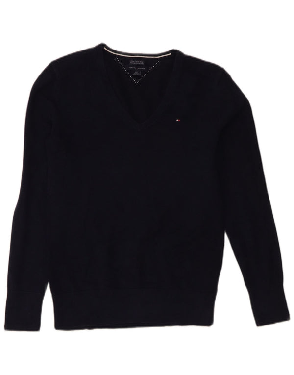 Tommy Hilfiger Dame V-hals sweater UK 10 Small Navy Blue Bomuld