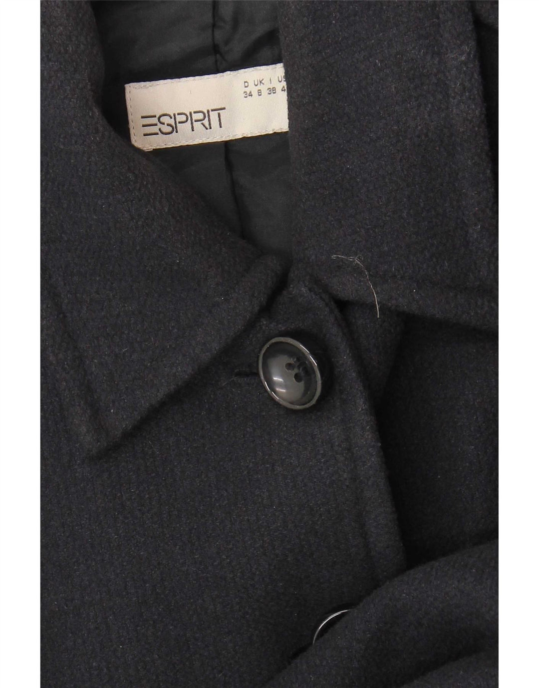 Esprit Dame Overfrakke UK 8 Small Navy Blue Cotton